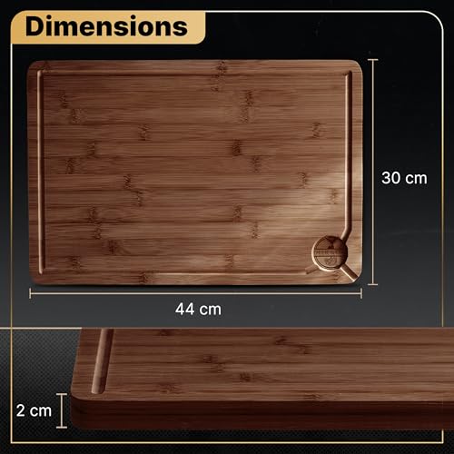 Deer & Oak Carbonised Wooden Chopping Board Set - 1x Large 38x25x2cm & 1x XL 44x30x2cm, Pre-Oiled Bamboo Cutting Board Set for Carving Meat, Fish, Vegetables, Chopping Boards for Kitchens