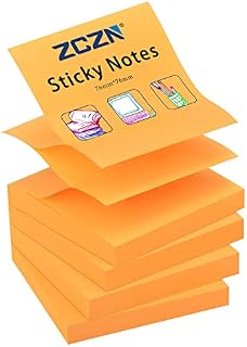 ZCZN Pop-up Sticky Notes 76 x 76 mm, 4 Pads Bright Colour Self-Stick Notes, 100 Sheets/Pad, Pink
