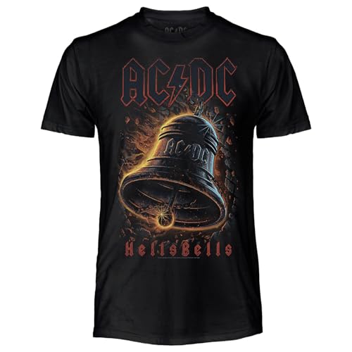 Image of AC/DC Official Hells Bells Unisex Cotton T Shirt. Regular Fit Rock Jersey for Adults and Boys, Black, L