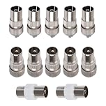 Maobeez 12 PCS TV Aerial Connectors, F Connector Adaptor, 5 Male, 5 Female, 2 Female-to-Female Couplers, Coaxial Cable Connectors Adaptor for RF Cable