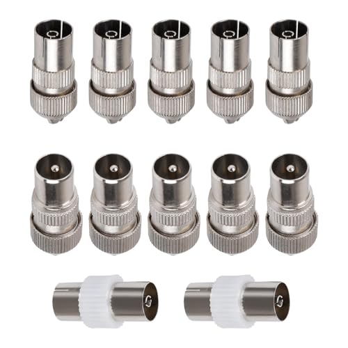 Maobeez 12 PCS TV Aerial Connectors, F Connector Adaptor, 5 Male, 5 Female, 2 Female-to-Female Couplers, Coaxial Cable Connectors Adaptor for RF Cable