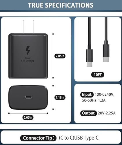 SZGUDULO 45W Super Fast Charger 10FT USB C Charger for Samsung Galaxy-Black - image 5