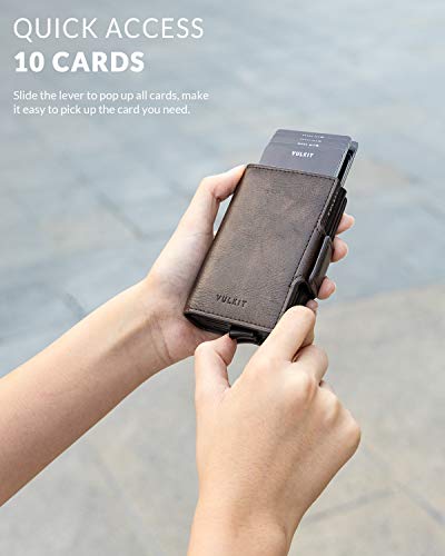 Image of VULKIT Credit Card Holder RFID Blocking Leather Automatic Pop Up Wallet Magnetic Wallet Double Card Case for Men and Women