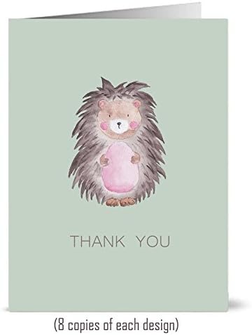 Recycled Thank You Cards - 48 Folding Animal Thank You Cards with Matching Green Recycled Envelopes