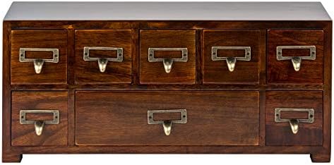 Label Holder Organizer Traditional Medicine Cabinet - Desktop Wide & Small Cabinet w/ 8 Drawers - Tabletop Apothecary Cabinet - Pre-Assembled Oriental Furniture - Vintage Card Catalog - Chest Drawer