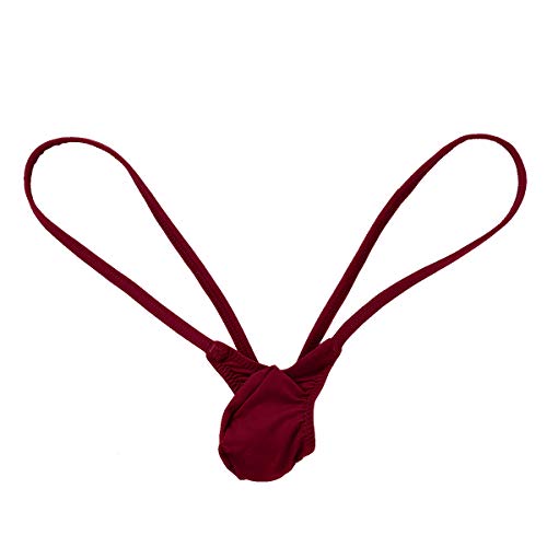 Iiniim Men's Sexy T-Back Low Rise Jockstrap G-Strings Bulge Pouch Thong Underwear Wine Red Large (Waist 35.5-57.0"/90-146Cm) #TOP10