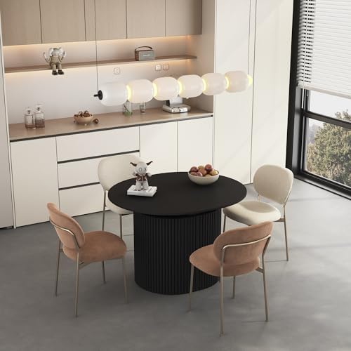 Image of 44 in-132 in Extendable Round Dining Table for 4-12, Long Large Expandable Kitchen Table with Fluted Base, Space Saving Modern Farmhouse Oval Dinner Tables for Dining Room, Kitchen, Living Room, Black