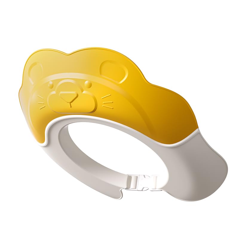 Image of Baby Shower Cap - Waterproof Bath Visor for Toddlers 1-3 Years, Extra Soft Silicone Hair Washing Hat for Kids, Keep Water Out of Eyes(Animal Design) (Yellow)