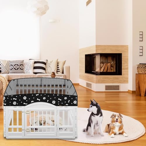 Image of Dog Playpen Mesh Top Lid Fits for 36 Inch 4 Panels Crate Cover, Black | Breathable Mesh Top Lid, Water Resistant Shade for Outdoor, Kennel Crate Accessory, Breathable Ventilation, Cover Only