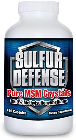 Sulfur Defense Opti-MSM 99.9% Pure MSM Powder Capsules, Made in USA, Organic Methylsulfonylmethane, non-GMO, Gluten-Free, Immune System Booster, Soothes Joint Pain, Younger Skin, Hair, Nails, 180 caps