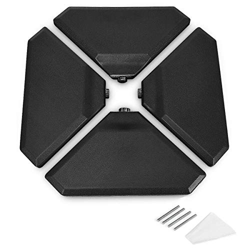 DORTALA Offset Umbrella Base Weight Stand, Base Stand for Cantilever Offset Patio Umbrella, Water or Sand Filled Triangle Weight w/Easy-Fill Spouts and Funnel, Concave Handles
