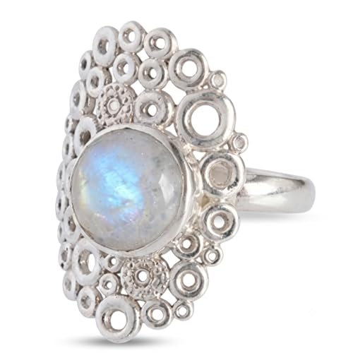 Bague plastron pierre de lune rhodium blanc anti-ternissement