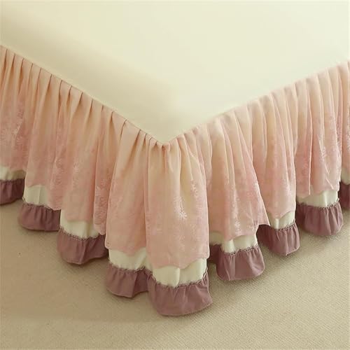 Drap de lit 180x200cm beige avec jupe de lit en microfibre douce brodée - 2