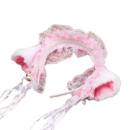 プリーツ レース 猫耳型 ヘア フープ ベル付き コスプレ パーティー 撮影 写真 ヘアホルダー ハロウィン ヘッドウェア ティーン向け