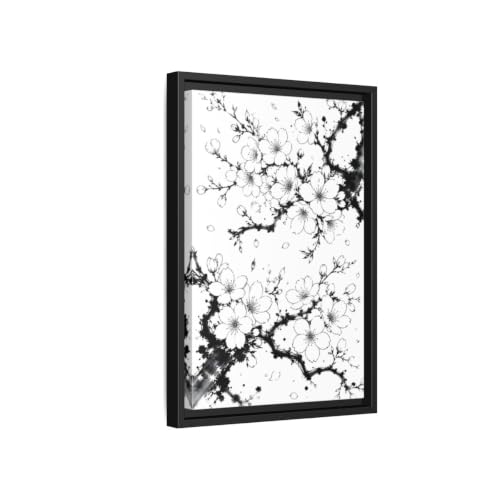 Cadre photo cerisier japonais salon moderne tableau noir et blanc vertical