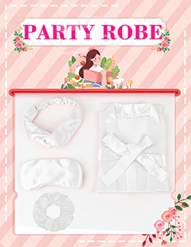 Meikle Kids Silky Robes For Girls Spa Party Bridal Party Wedding Flower Girl Knee Length With Blindfold Hair Band And Headband (White, Tag 10) #TOP4