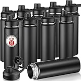 10 Pack Vacuum Insulated Water Bottles Bulk, Stainless Steel Double Wall Sport Bottle Set, Travel Canteen Mug Metal Reusable Flask for Gym School Camping Hiking Fishing (Black, 22 oz)
