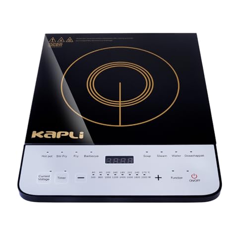 Image of KAPLI 2000 W Induction Cooktop Touch Panel (Black, 8 Pre-set cooking functions Crystal Glass Touch Panel)