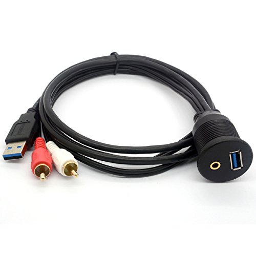 Bshtu Usb Rca Flush Mount Cable- Usb 3.0 & 3.5Mm Aux 2 Rca Male To Usb And 1/8 Audio Stereo Female Dash Panel Mount Extension Code For Car Bike Boat Motor (1 Meter/ 3 Feet) #TOP2