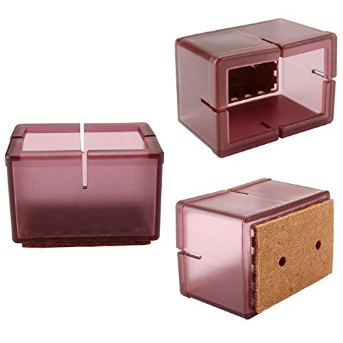 Chair Leg Caps, Warmhut 16Pcs Transparent Clear Silicone Table Furniture Leg Feet Tips Covers Wood Floor Protectors, Felt Pads, Prevent Scratches (Rectangle)(Brown) #TOP4