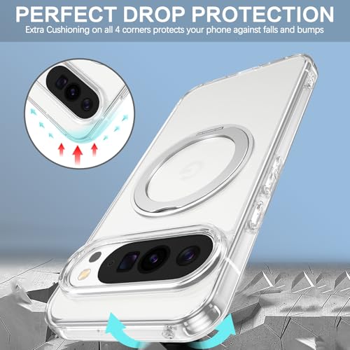 Coque Pixel 10 Pro transparente avec anneau rotatif 360 antichoc - 6
