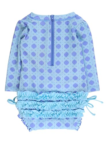Image of RuffleButts Baby Girls UPF 50+ Sun Protection Floral Printed Long Sleeve One Piece Rash Guard Swimsuit with Zipper