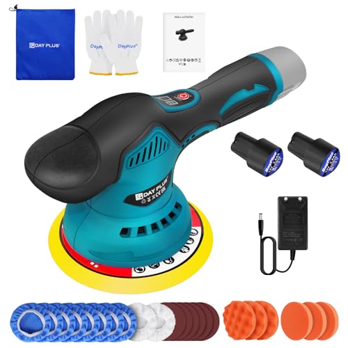 Polisseuse à main sans fil 12 V avec 2 batteries de 2000 mAh, 8 vitesses variables, Lustreuse Voiture, Polisseur de Voiture, Cireuse Lustreuse, idéal pour le...