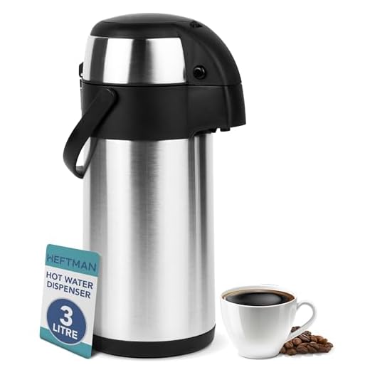 HEFTMAN Jarra térmica de café – Bomba de aire de acero inoxidable de 3 litros, aislamiento de doble pared, jarra de café y té a prueba de fugas con base giratoria de 360°, asa de transporte, bloqueo