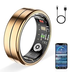 HPLSZCN Smart Ring for Women Men, Fitness Tracker Ring, Health Ring With Sleep, Heart Rate, SpO2, Pressure, Women Health, 5ATM Waterproof, iOS/Android, No Subscription Required (Gold, 7)