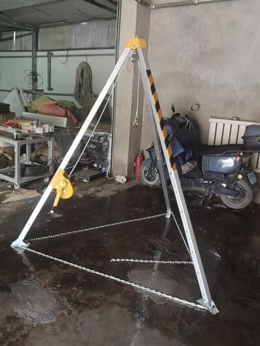 Confined Space Tripod Kit Adjustable Rescue Self Locking Hand Winch with Safety Belt and 1200 1800 2600 LBS Winch, Emergency Rescue, Heavy Duty Aluminum All