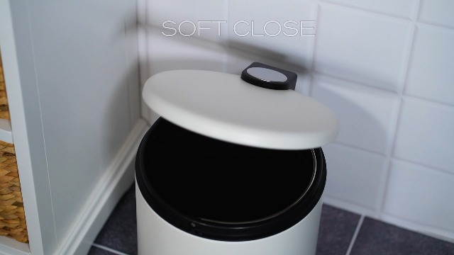 Image of ACENTO Rondo 1.3 Gallon Round Step Trash Can with Soft-Close Lid, Removable Liner Bucket, Small Metal Garbage Bin for Bathroom, Bedroom, Dorm, Office, Matte Black and Gold