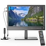 ZOSHING 14" Small 1080P screen TV with freeview Reception and Aerial,Two Power AC/DC-12V,HDMI-USB-VGA Input Ports for Camper/Monitors/kitchens