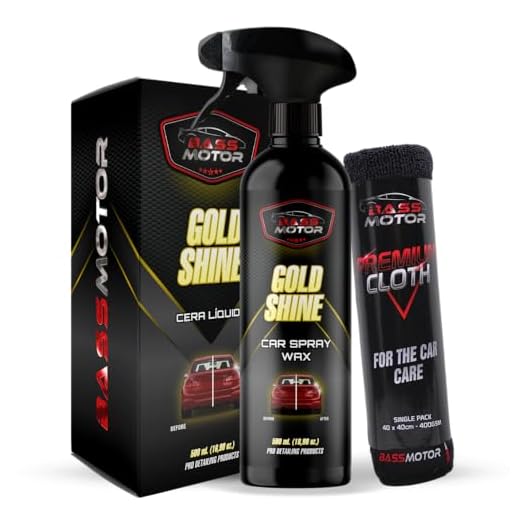 BassMotor Cera Líquida Rápida para Coche Moto Abrillantador Carrocería Brillo con Microfibra Incluida Efecto Espejo Brillante con Spray Líquido Exterior Encerado - Gold Shine 500ml + Bayeta