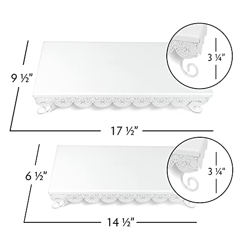 Dulcet Delights Metal Rectangle Eyelet Cake Stands With Lattice Borders – Cake Stands For Birthdays, Weddings, Parties And Events - 14 ½"L X 6 ½”W X 3 ¼”H And 17 ½"L X 9 ½”W X 3 ¼”H – Set Of 2 – White #TOP2