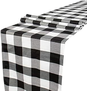 ShinyBeauty Table runner Buffalo Check Table Runner 14x90-Inch Black and White Plaid Table Runners Embroidery Checkered Table Runner for Outdoor Party Decor Lattice Table Overlay