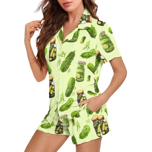 Pjs Womens Short Sleeve Button Down Pajamas Set Two-Piece Nightwear with Pockets4