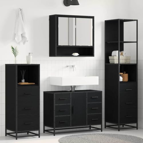 WRJENFSC 3-TLG - Mueble de baño (35 x 37,5 x 166 cm, con espejo y armario alto, madera de roble, 35 x 37,5 x 166 cm)