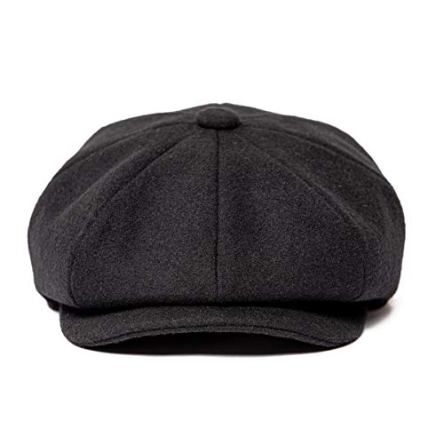 Jangoul Men Wool Blend 8 Panel Newsboy Cap Tweed Cabbie Hat Snap Brim (Black, 7 5/8) #TOP3
