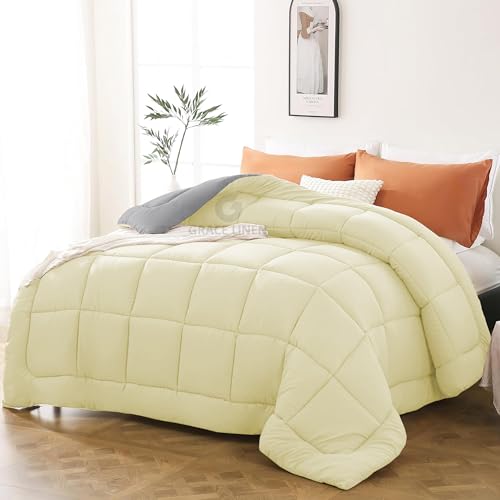 Image of 600 GSM Heavy Winter Comforter Single Size 60 inchX90 inch - 600 GSM Winter Blanket Comforter /Rajai /Duvet Microfiber Super Soft Fluffy Single Size - Ivory /Silver Grey Color
