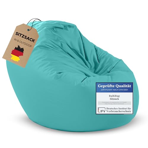 BuBiBag 2in1 Sitzsack L - XXL mit Füllung für Kinder & Erwachsene, Gaming Beanbag & Bodenkissen für Indoor & Outdoor Sessel Pflegeleicht & Wasserabweisend M BIS 6 Jahre (Ø 85 cm Pacific)