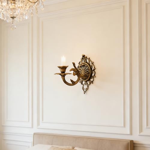 Miniatura 6 de Zunoxaz Candelabro De Pared De Hierro Fundido Antiguo Con Acabado Envejecido Diseño Europeo Aristocrático Soporte Para Velas Decorativo Para Salón Dormitorio Y Comedor