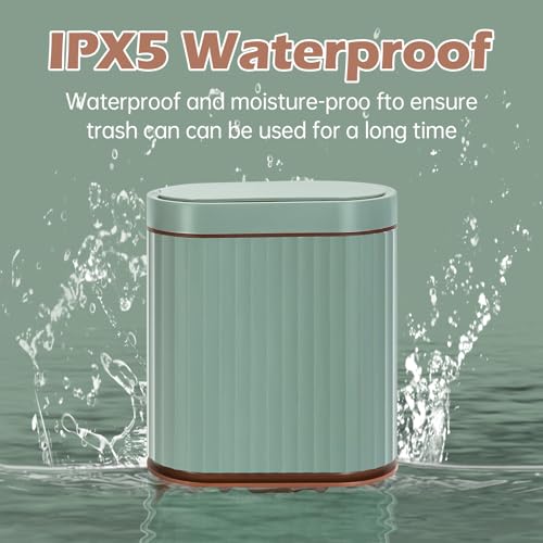 Image of ELPHECO Plastic Touchless Trash Can, Small, Gold, Motion-Sensor, Rectangular, Bathroom, Bedroom, Kitchen, Office (Sage Green, 2 Gallons)