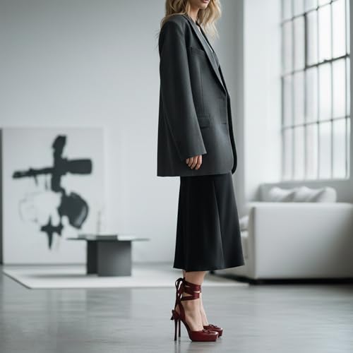 Image of Riekhany Satin Ballet Heels for Women Closed Square Toe Bow Ballerina Heels Lace Up High Heel Slingback Pumps Strappy Stiletto Mary Janes Elegant Party Shoes