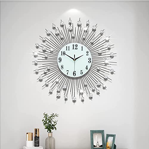 Large Wall Clock Luxury Wall Clock Crystal Diamond Clock Modern Luxury Art Decor Round Silent Clock for Bedroom,Office and Home Decor 23.6 inch