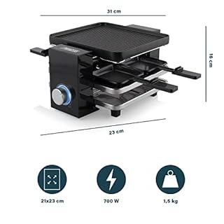 Princess Appareil à raclette Multifonction Piano 4 Noir-4 personnes-700 W, Plastique sans BPA