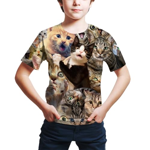 T-shirt galaxie chat 3D pour garçon et fille de 4 à 14 ans
