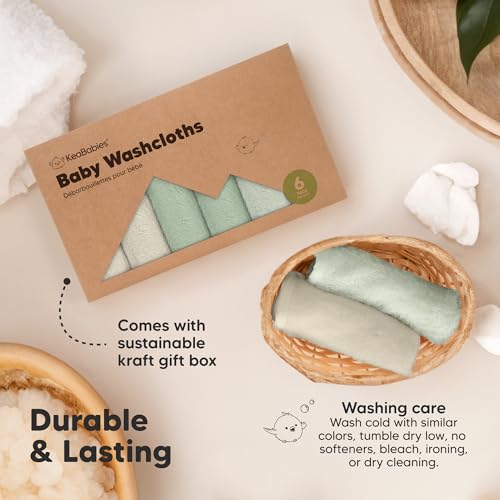 Image of KeaBabies 6-Pack Baby Washcloths - Soft Viscose Derived from Bamboo, Baby Wash Cloths, Kids, Bath Baby Towels, Face Towel, Face Cloths for Washing Face