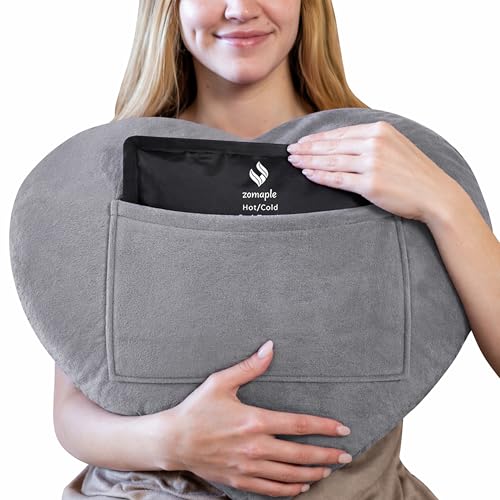 Zomaple Open Heart Surgery Pillow + Gel Pack Grey Eases Chest Pressure for Calmer Rides & Rest Hot/Cold Comfort Torso Support Cover Included Gift-Ready Heart Pillow for After Heart Surgery