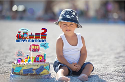 Train Cake Toppers For Boy Girl I Am 2 Happy Birthday Theme Party Supplies Choo Steam Train Cake Decorations Red Blud Train Transportation Railroad Cake Decor #TOP2