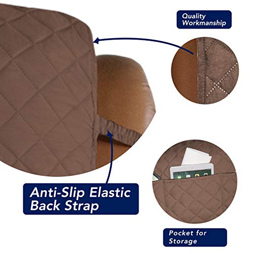 Image of PureFit Reversible Quilted Sofa Cover, Water Resistant Slipcover Furniture Protector, Washable Couch Cover with Non Slip and Elastic Straps for Kids, Dogs, Pets (Oversized Recliner, Brown /Beige)